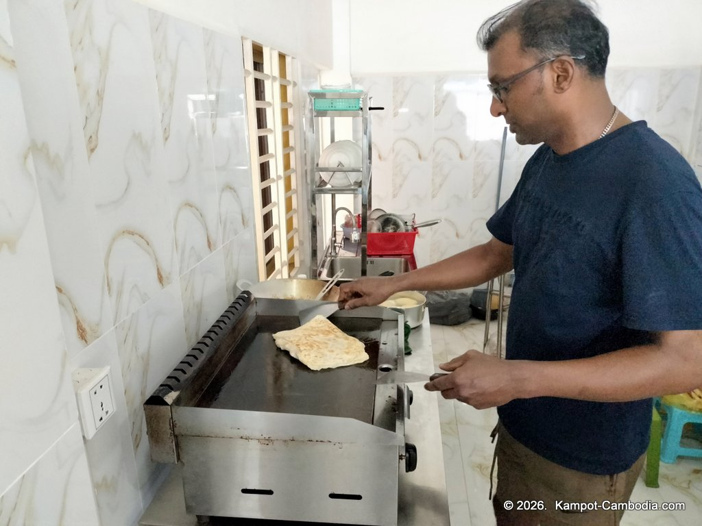 Ju1 Roti Hub in Kampot, Cambodia. Indian and Malaysian rotis by the Kampot River.