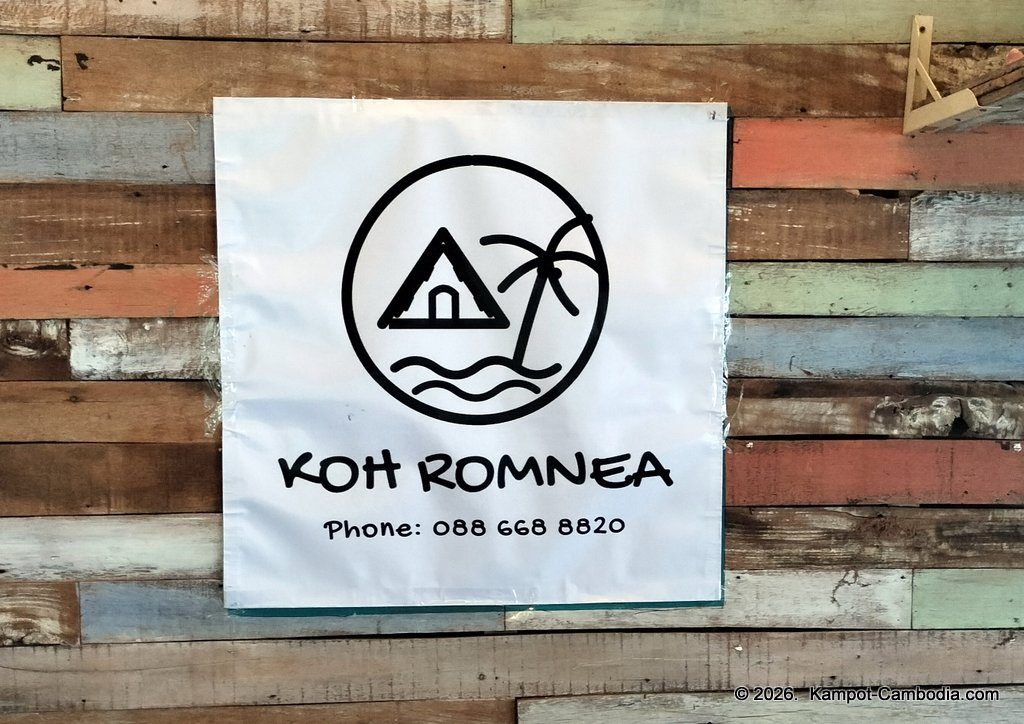 Koh Romnea on Fish Island in Kampot, Cambodia.