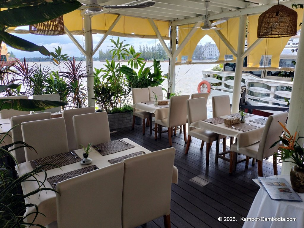 Kdam River boat restaurant in Kampot, Cambodia