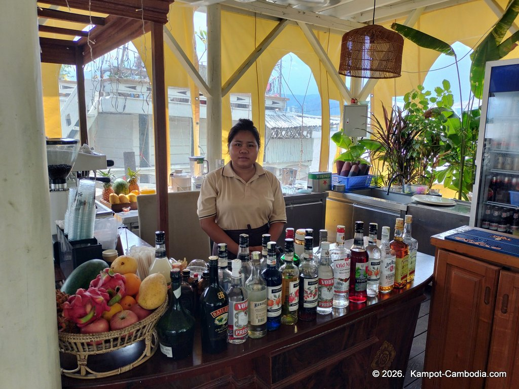 Kdam River boat restaurant in Kampot, Cambodia