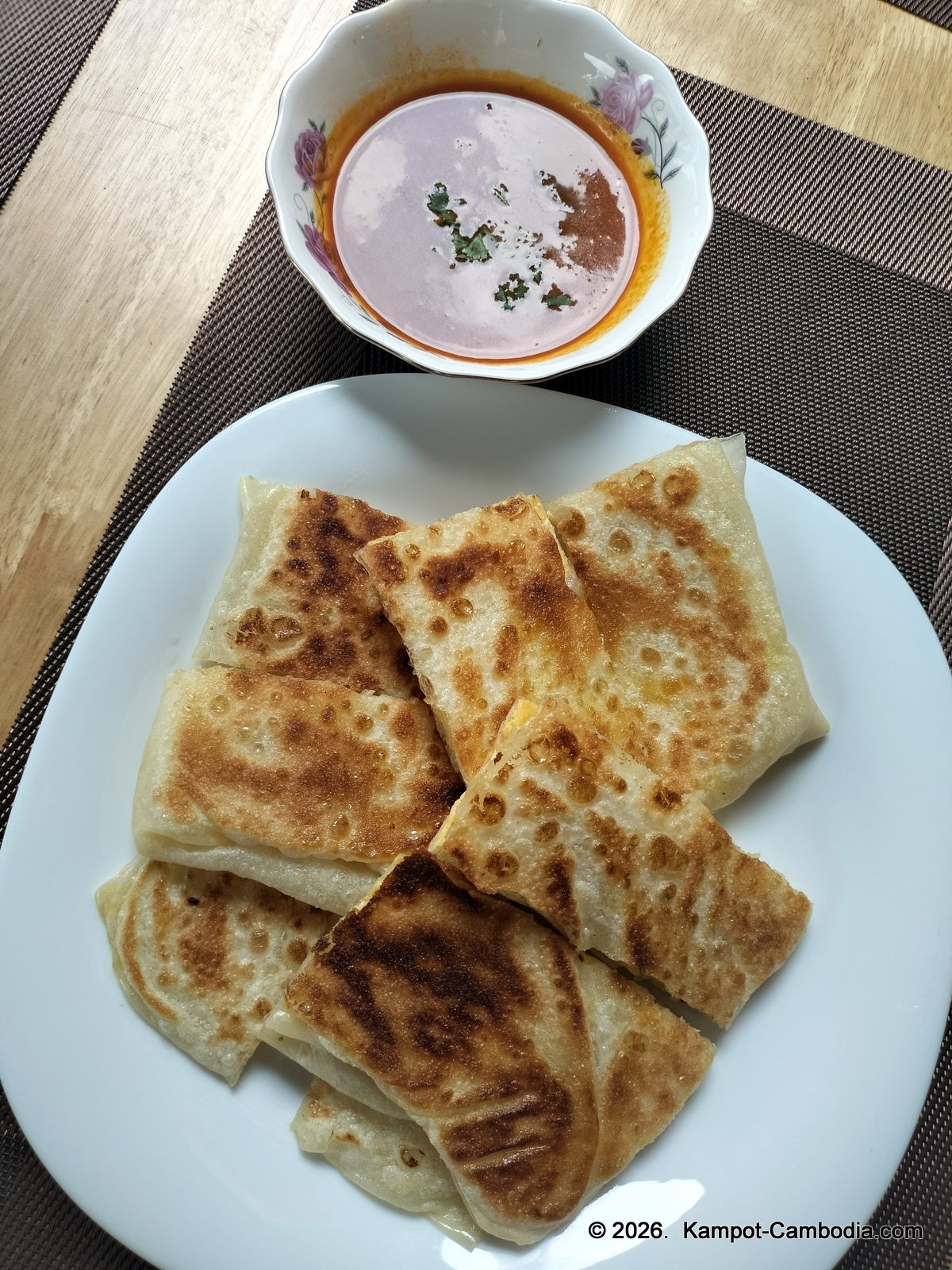 Ju1 Roti Hub in Kampot, Cambodia. Indian and Malaysian rotis by the Kampot River.