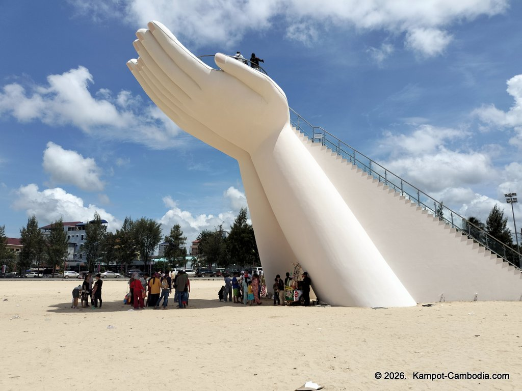 giant palm statue in Kampot, Cambodia.