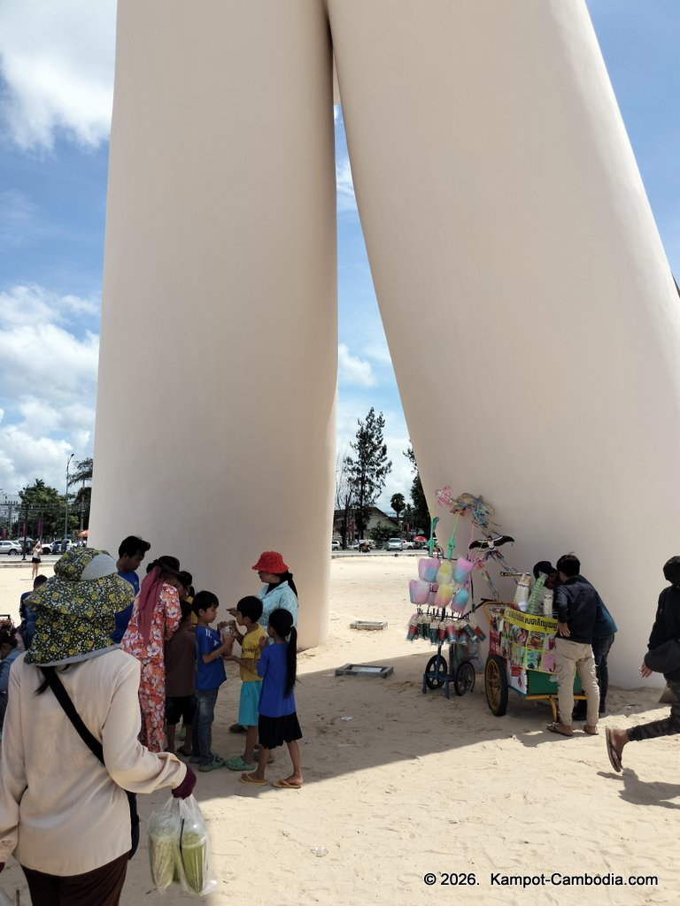 giant palm statue in Kampot, Cambodia.