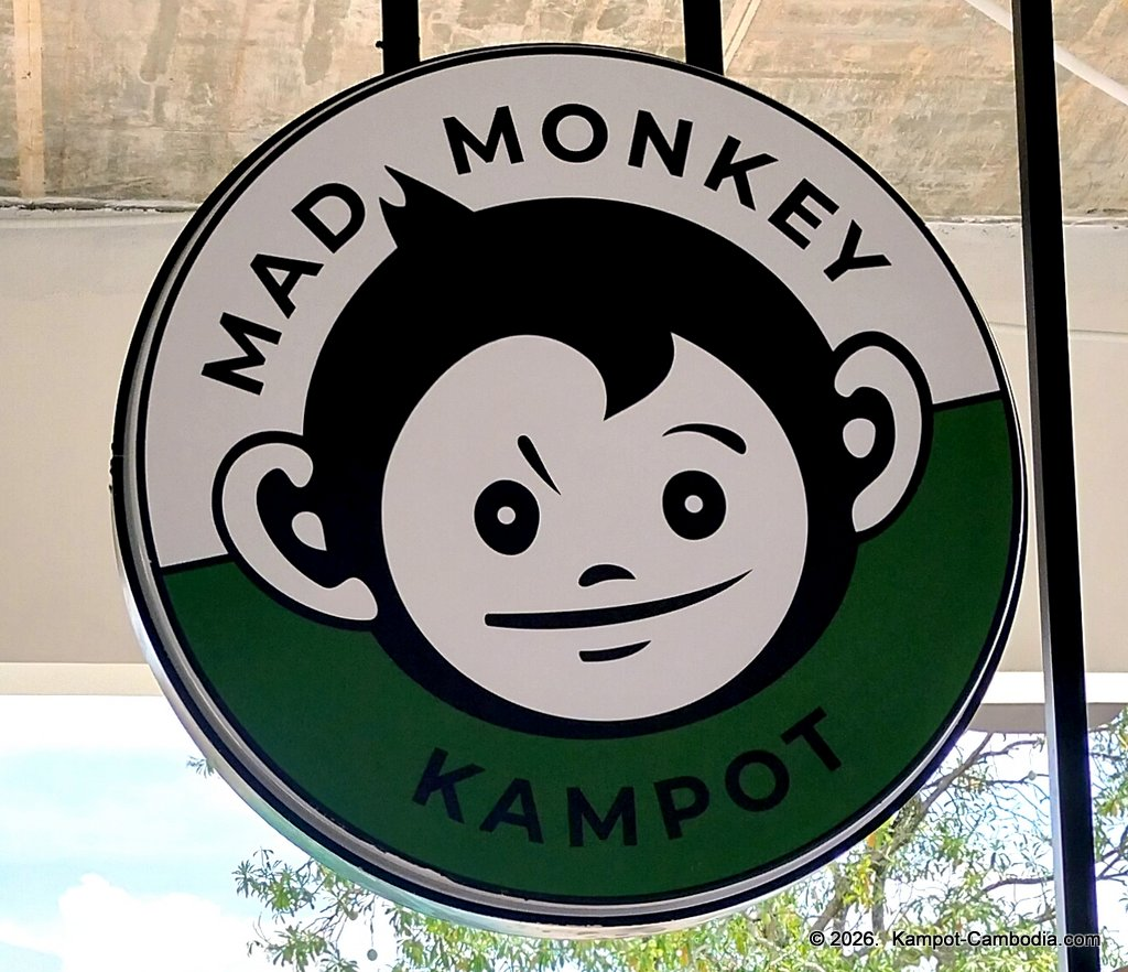 Mad Monkey Kampot on the Kampot River in Cambodia. Hostel.